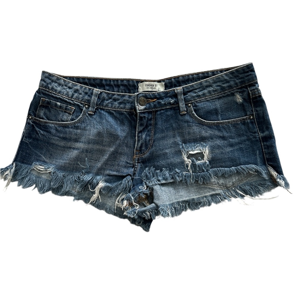 Forever 21 Frayed Hem Jean Shorts - Dark Blue size 28